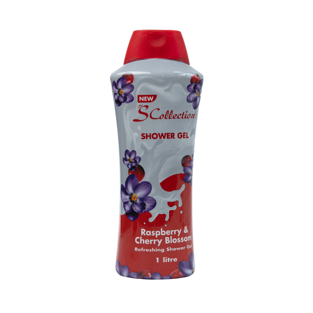 The S Collection Shower Gel Raspberry Cherry Blossom - 1000ml |  إس كوليكشن شاور جل برائحة توت العليق وزهر الكرز – 1000 مل