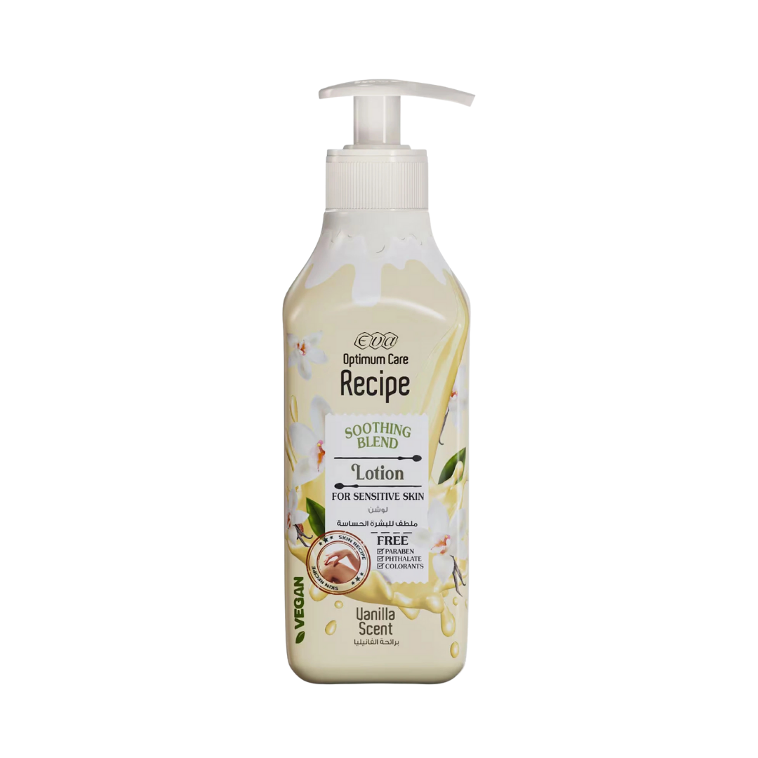 Eva Optimum Care Recipe Soothing Blend Lotion Vanilla Scent - 370ml | لوشن إيفا أوبتيموم كير ريسيبي – مزيج مهدّئ برائحة الفانيلا – 370 مل