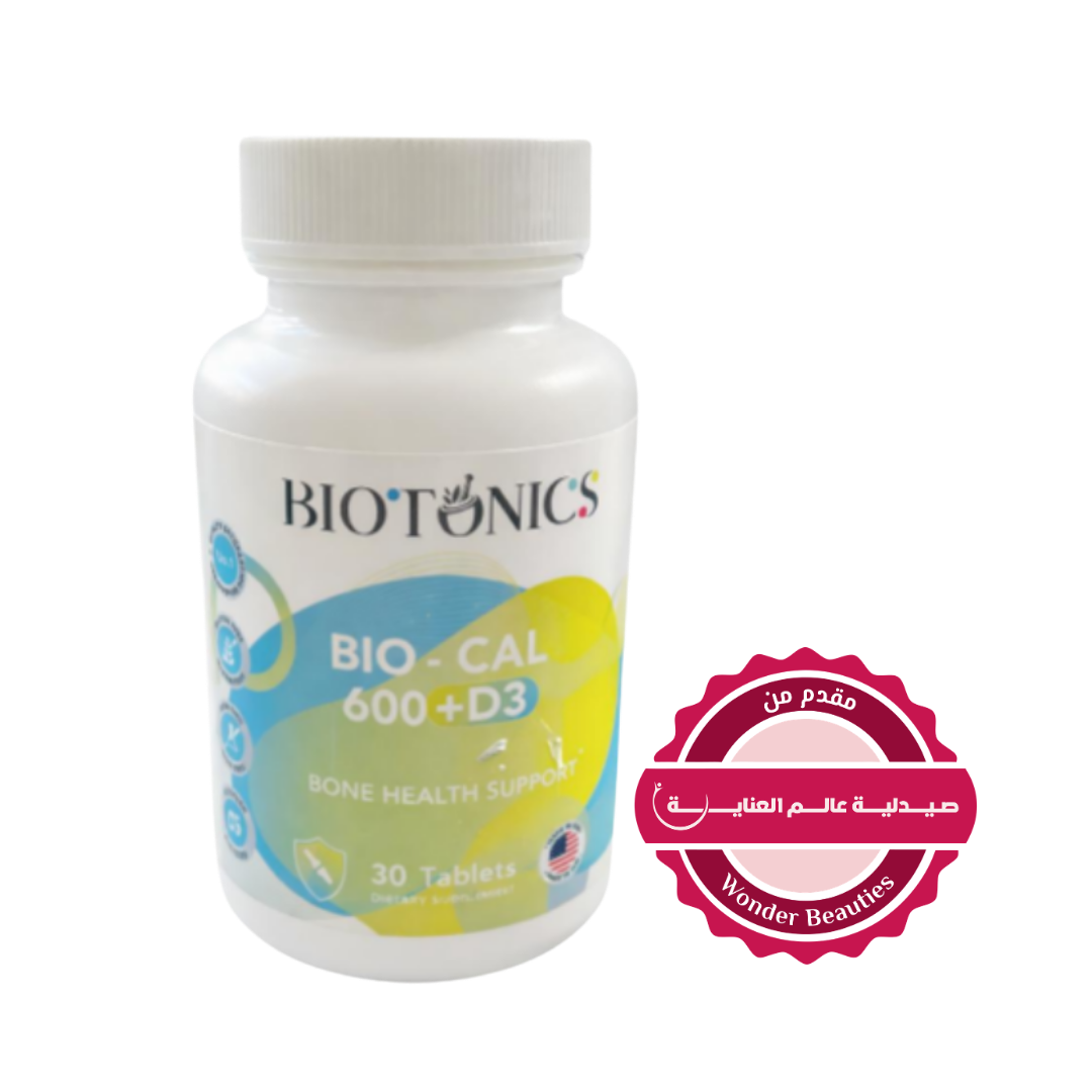 BIOTONICS Bio - Cal 600 +D3 30 Tablets | بايوتونكس بيو مكمل الغذائي الكالسيوم والفيتامين دال - 30 مضغوطة