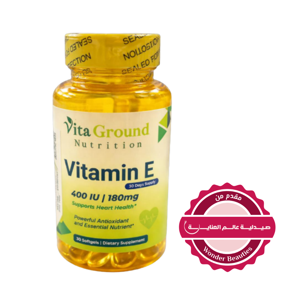 Vita Ground Nutrition Vitamin E 400 Iu 180mg 30 Softgels - 180mg | فيتا جراوند نيوتريشن فيتامين هـ 400 وحدة دولية – 180 ملغ – 30 كبسولة هلامية