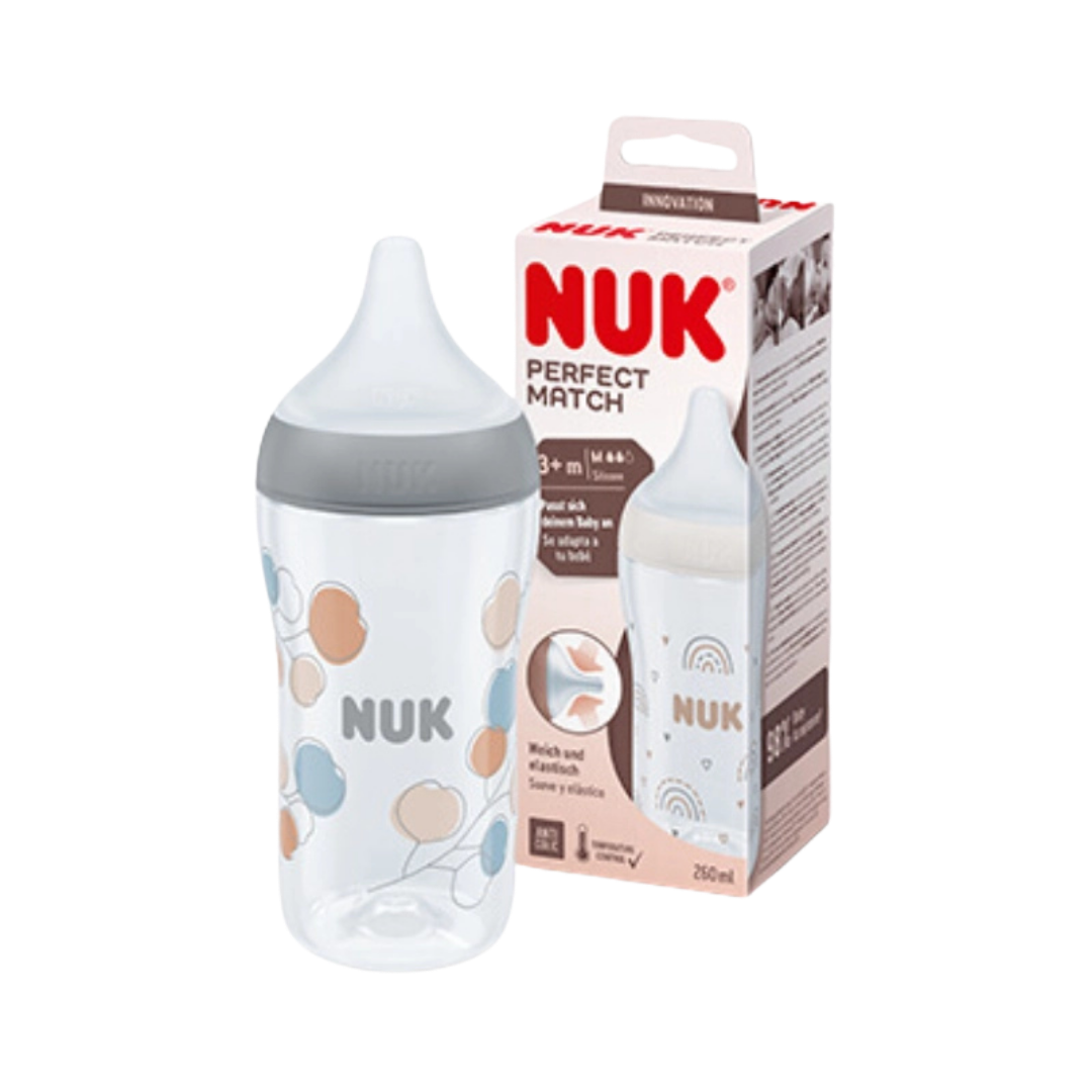 NUK Perfect Match Plastic Bottle Size M 3m+ - 260ml | نوك بيرفكت ماتش رضّاعة بلاستيكية مقاس متوسط لعمر 3 أشهر فما فوق - 260 مل