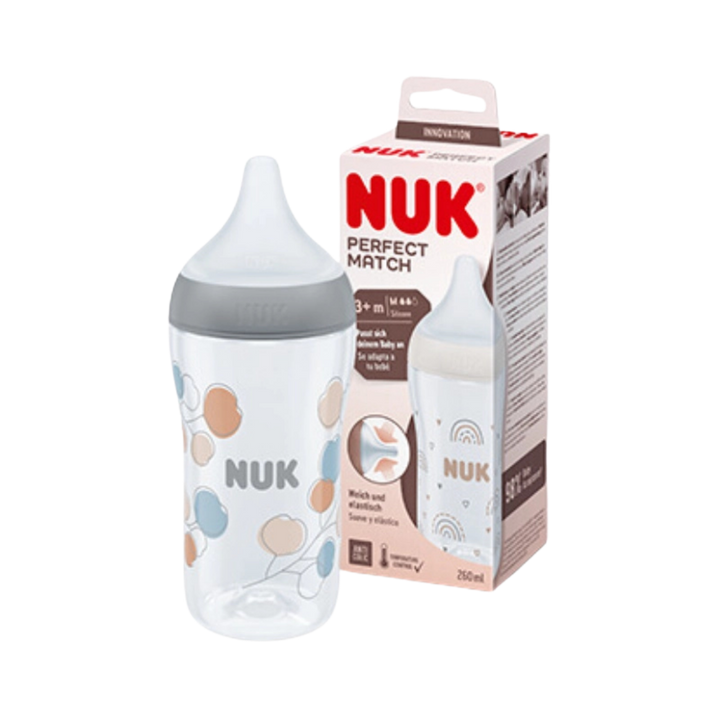 NUK Perfect Match Plastic Bottle Size M 3m+ - 260ml | نوك بيرفكت ماتش رضّاعة بلاستيكية مقاس متوسط لعمر 3 أشهر فما فوق - 260 مل