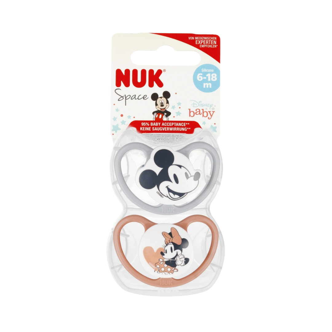Nuk Disney Mickey Mouse Space Silicone Soothers 6-18m 2pieces | لهايات نوك ديزني ميكي ماوس سيليكون لعمر 6-18 شهر - قطعتان