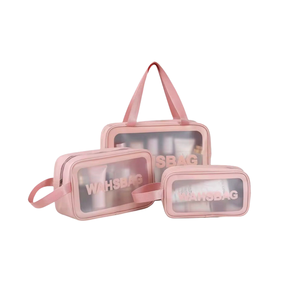 WASHBAG Set of 3 pink rectangular bags |مجموعة حقائب تنظيم مستطيلة وردية – 3 قطع