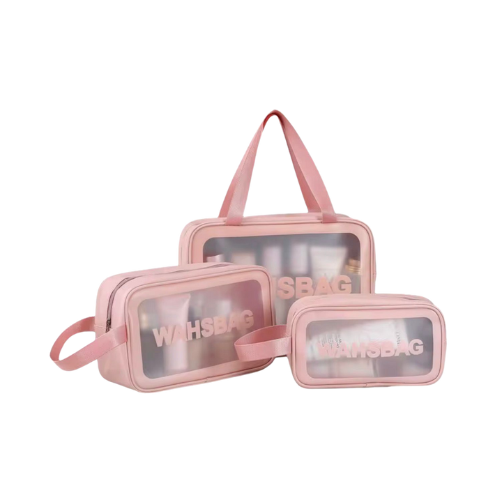 WASHBAG Set of 3 pink rectangular bags |مجموعة حقائب تنظيم مستطيلة وردية – 3 قطع