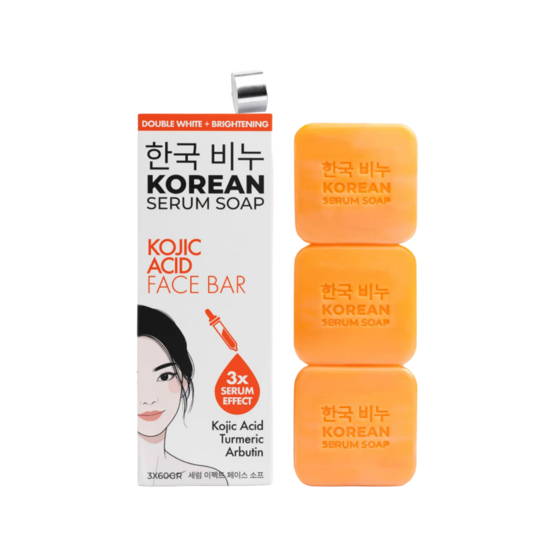 GREEN LABEL Korean Serum Soap Kojic Acid Face Bar - 3x60 gr - 60gr |جرين ليبل  صابونة سيروم كوجيك أسيد كورية للوجه – 3×60 غ (60 غ)
