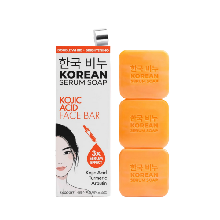 GREEN LABEL Korean Serum Soap Kojic Acid Face Bar - 3x60 gr - 60gr |جرين ليبل  صابونة سيروم كوجيك أسيد كورية للوجه – 3×60 غ (60 غ)