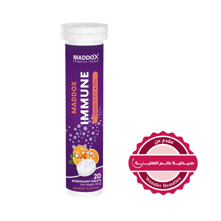 MADDOX Pharma Swiss Immune Vitamin C & D + Zinc Flavour 20 Effervescent Tablets - 82g | مادوكس فارما فيتامين سي و دي مع الزنك بنكهة – 20 قرص فوار – 82 غرام