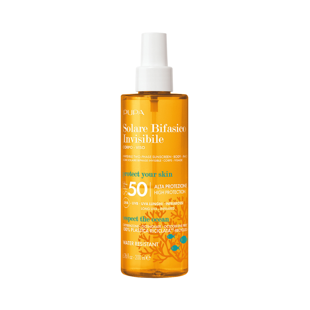 Pupa Solare Biphase Invisible Sun Care SPF50 Protect Your Skin - 200ml | بوبا بخاخ واقي شمس ثنائي الطور غير مرئي SPF50 – حماية البشرة – 200 مل