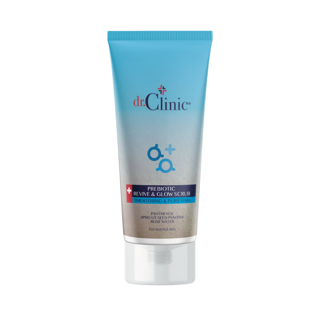 dr.Clinic Prebiotic Revive & Glow Scrub Panthenol Apricot Seed Powder Rose Water - 170ml | دكتور كلينك سكراب بيبروبيوتيك - 170مل