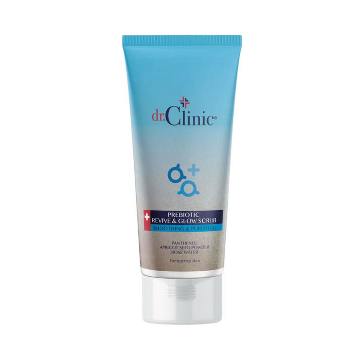 dr.Clinic Prebiotic Revive & Glow Scrub Panthenol Apricot Seed Powder Rose Water - 170ml | دكتور كلينك سكراب بيبروبيوتيك - 170مل