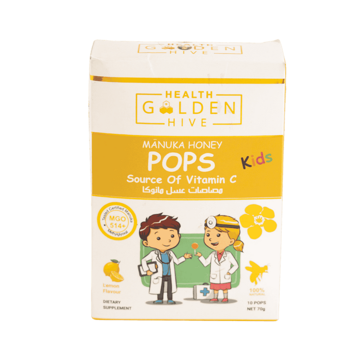 Golden Hive Manuka Honey Pops Lemon - 10 Pcs - 70g | كولدن هايف مصاصات عسل مانوكا للأطفال - 70غ