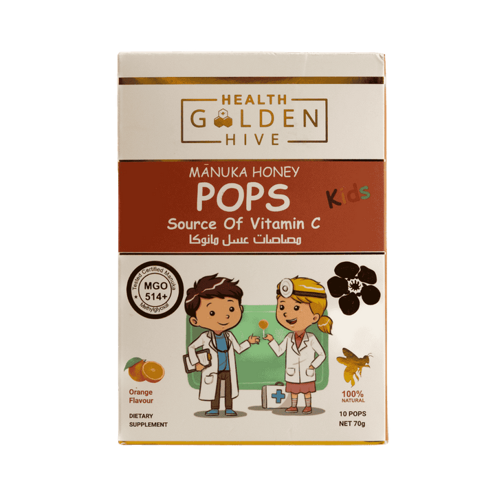 Golden Hive Manuka Pops Orange - 10 Pcs - 70g | كولدن هايف مصاصات عسل بفيتامين سي بنكهة البرتقال - 10 قطع - 70 غرام