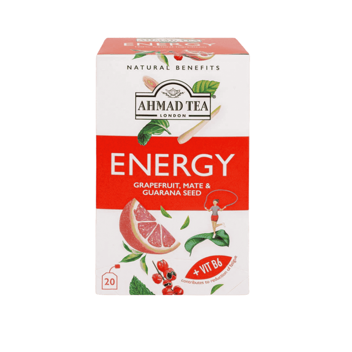 Ahmad Tea Energy Grapefruit Mate & Guarana Seed +Vita B6 20 Pcs - 30g | أحمد تي إنيرجي بالجريب فروت والماتيه وبذور الغوارانا مع فيتامين B6 – 20 كيس (30 غ)