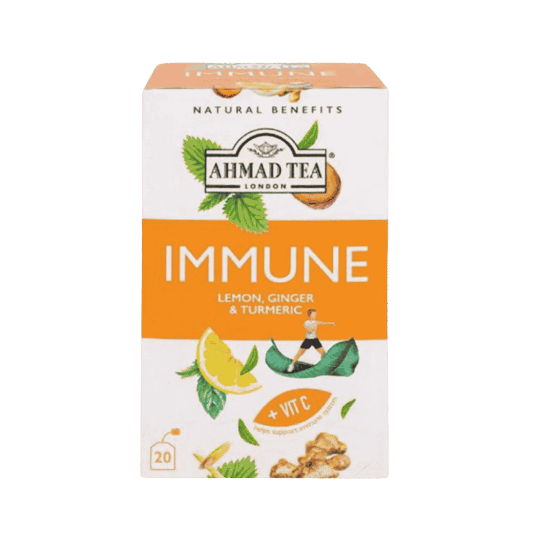 Ahmad Tea Immune Lemon Ginger Turmenic +Vit C 20 Pcs - 30g  | شاي أحمد شاي أعشاب طبيعي بنكهة الليمون والزنجبيل والكركم - 30غ