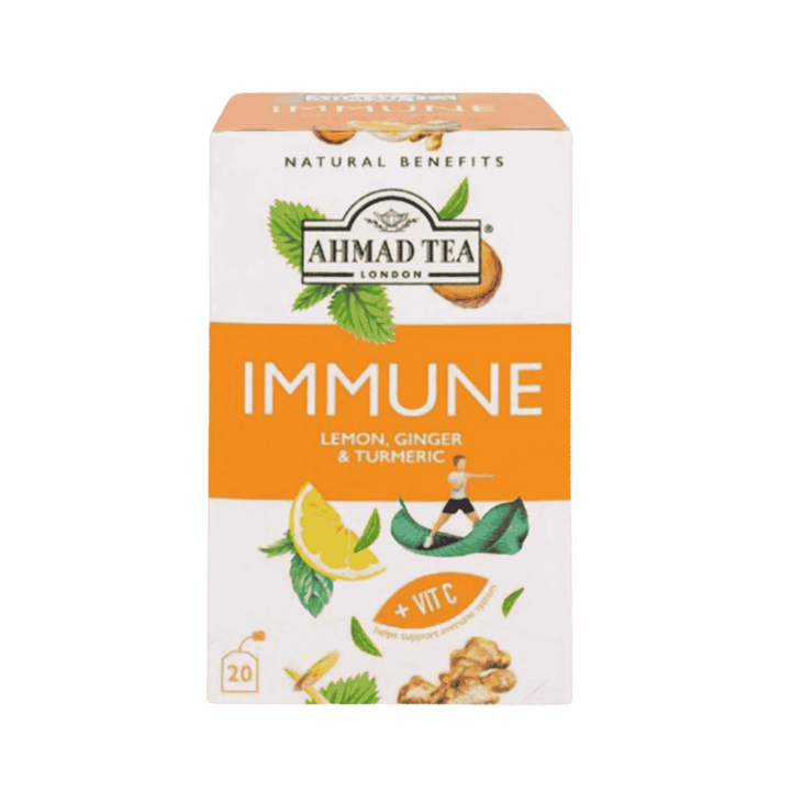 Ahmad Tea Immune Lemon Ginger Turmenic +Vit C 20 Pcs - 30g  | شاي أحمد شاي أعشاب طبيعي بنكهة الليمون والزنجبيل والكركم - 30غ