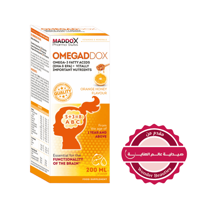 MADDOX Omegadox Orange Honey Flavour Liquid - 200ml | مادوكس أوميجادوكس شراب بنكهة العسل والبرتقال - 200مل