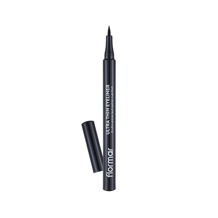 Flormar Ultra Thin black liquid eyeliner pen with felt tip and removable black cap