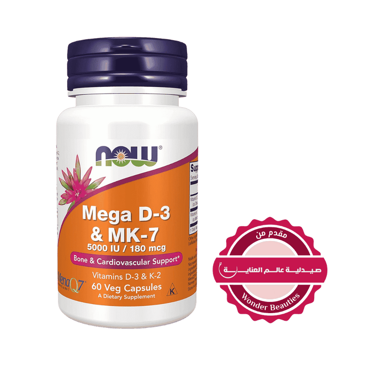 now Mega D-3 & Mk-7 - 60capsules | ناو كبسولات فيتامين دال وفيتامين كي - 60 كبسولة