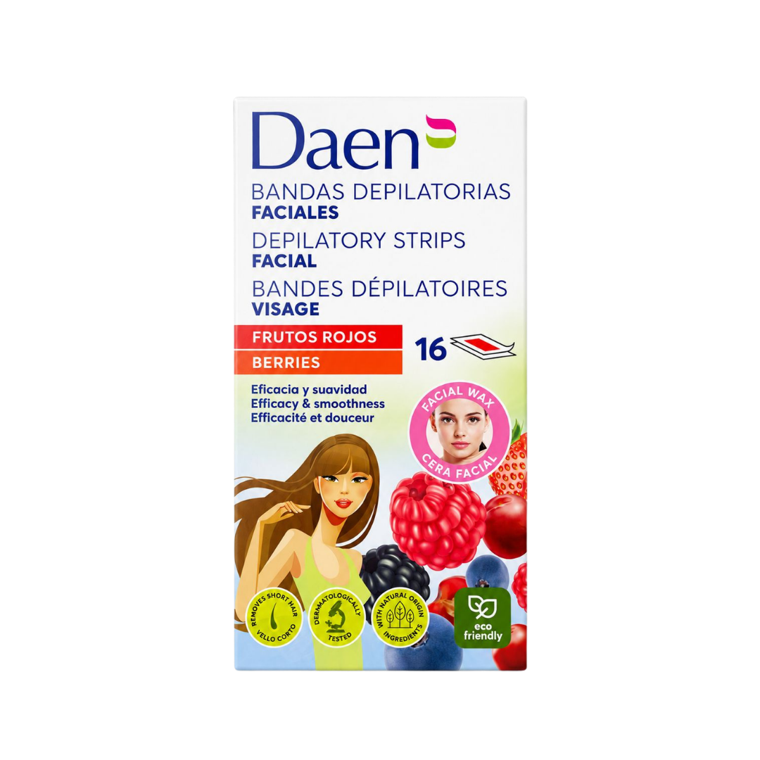 Daen Facial wax strips Berries - 16 داين شرائح إزالة الشعر للوجه زهر الورد - 16 شريط