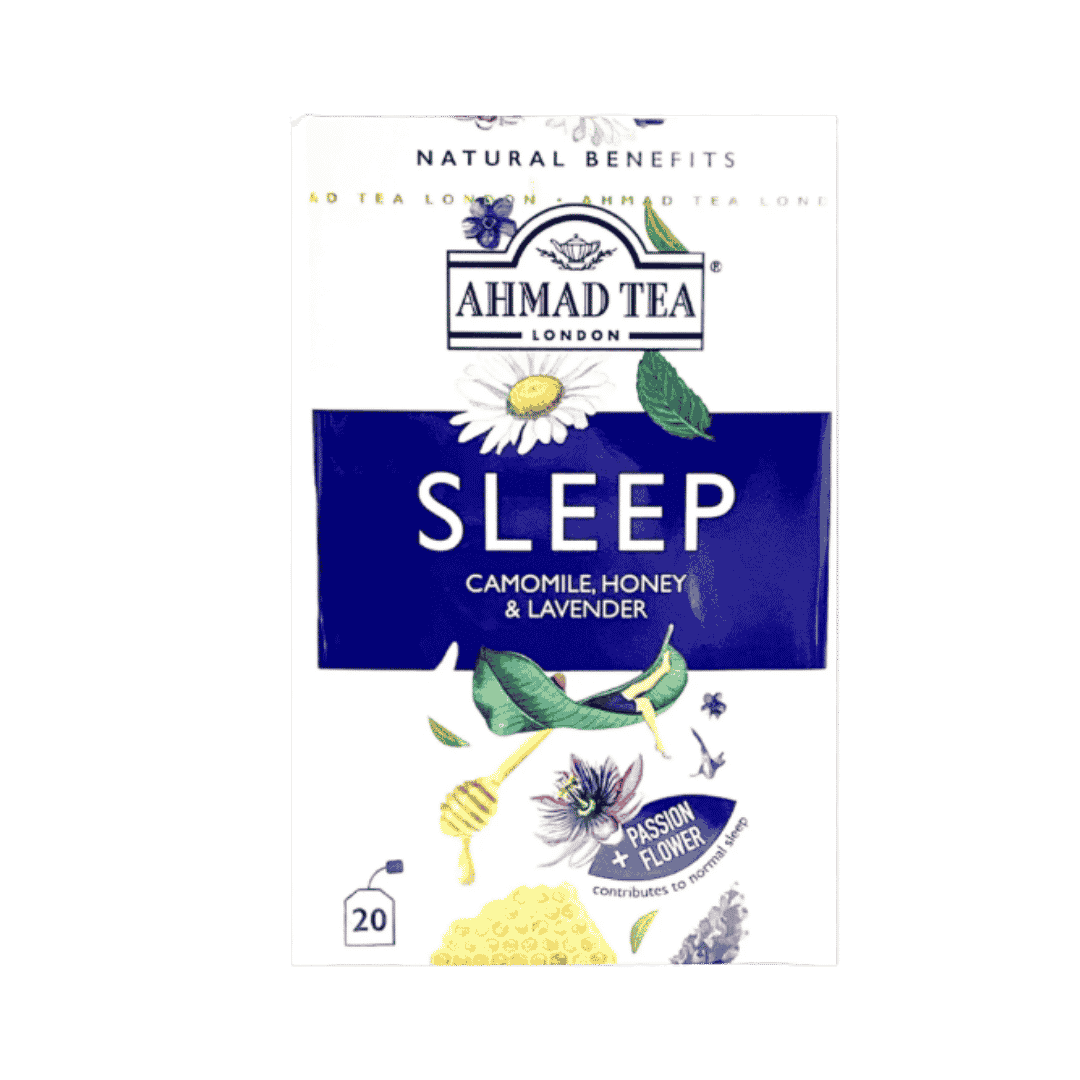 AHMAD TEA Sleep Camomile Honey Lavender Passion +Flower - 20 Pcs -30g | شاي احمد شاي الأعشاب مهدئ ومنوم باللافندر والبابونج والعسل - 20 ظرف - 30 غ