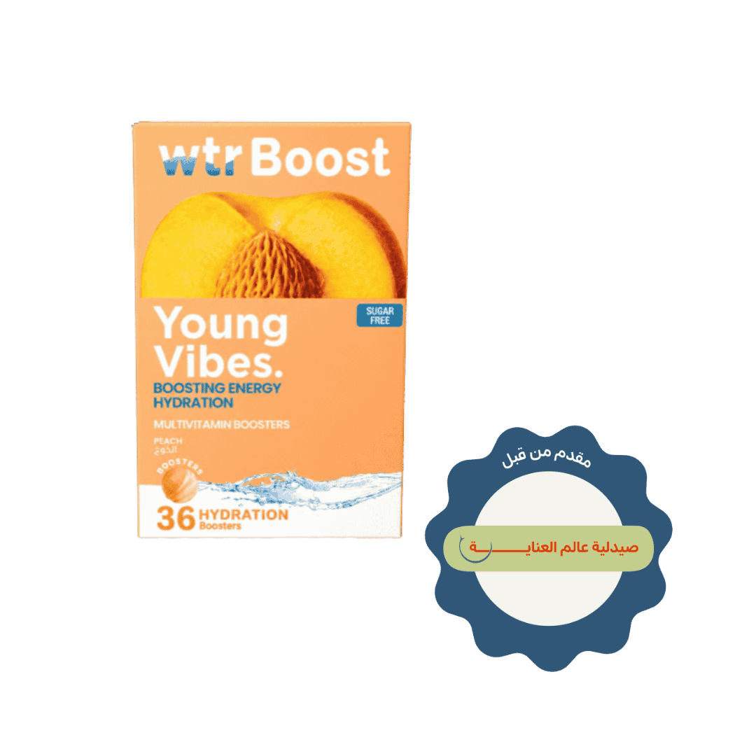 Wtr Boost Young Vibes Boosting Energy Hydration - 36 Hydration Boosters | أقراص فوارة بنكهة الخوخ - 36 قرص
