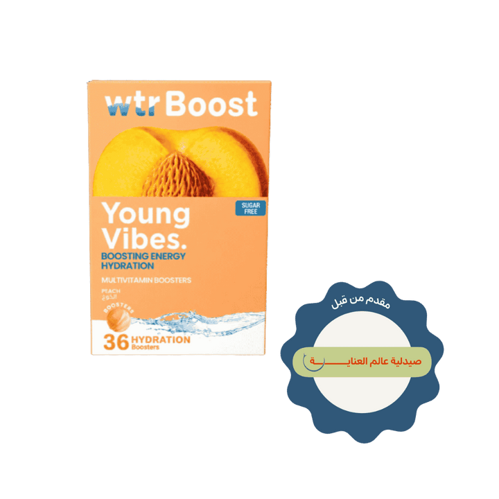Wtr Boost Young Vibes Boosting Energy Hydration - 36 Hydration Boosters | أقراص فوارة بنكهة الخوخ - 36 قرص