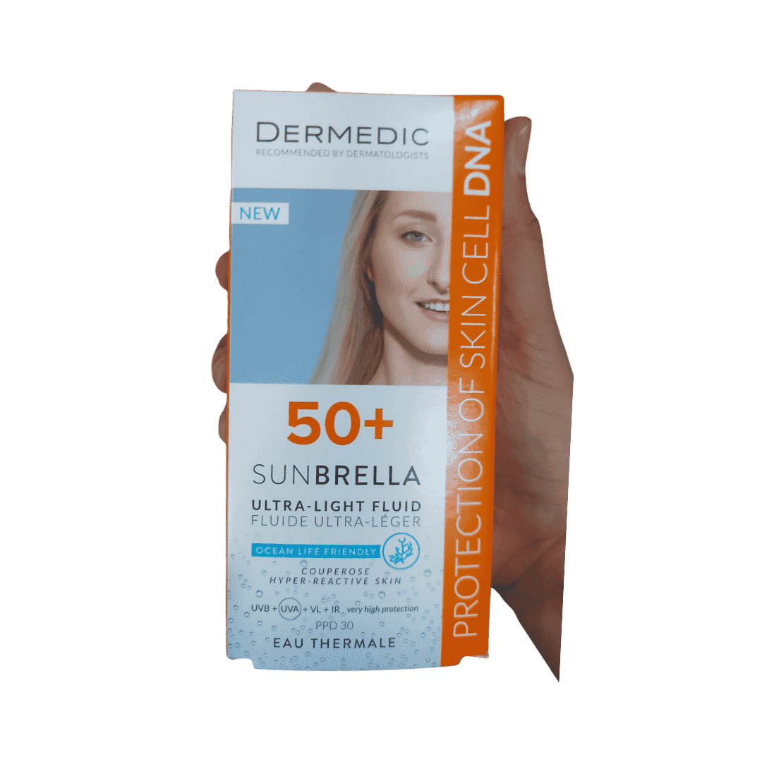 DERMEDIC Sunbrella Ultra-light fliud SPF 50+ couperose hyper-reactive skin - 40ml | ديرمديك كريم واقي شمسي بقوام سائل للبشرات الحساسة spf50+ - 40 مل