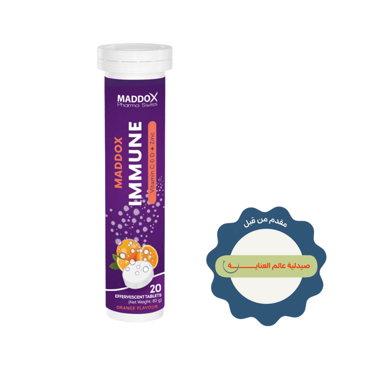 MADDOX Pharma Swiss Immune Vitamin C & D + Zinc Flavour 20 Effervescent Tablets - 82g | مادوكس فارما فيتامين سي و دي مع الزنك بنكهة – 20 قرص فوار – 82 غرام