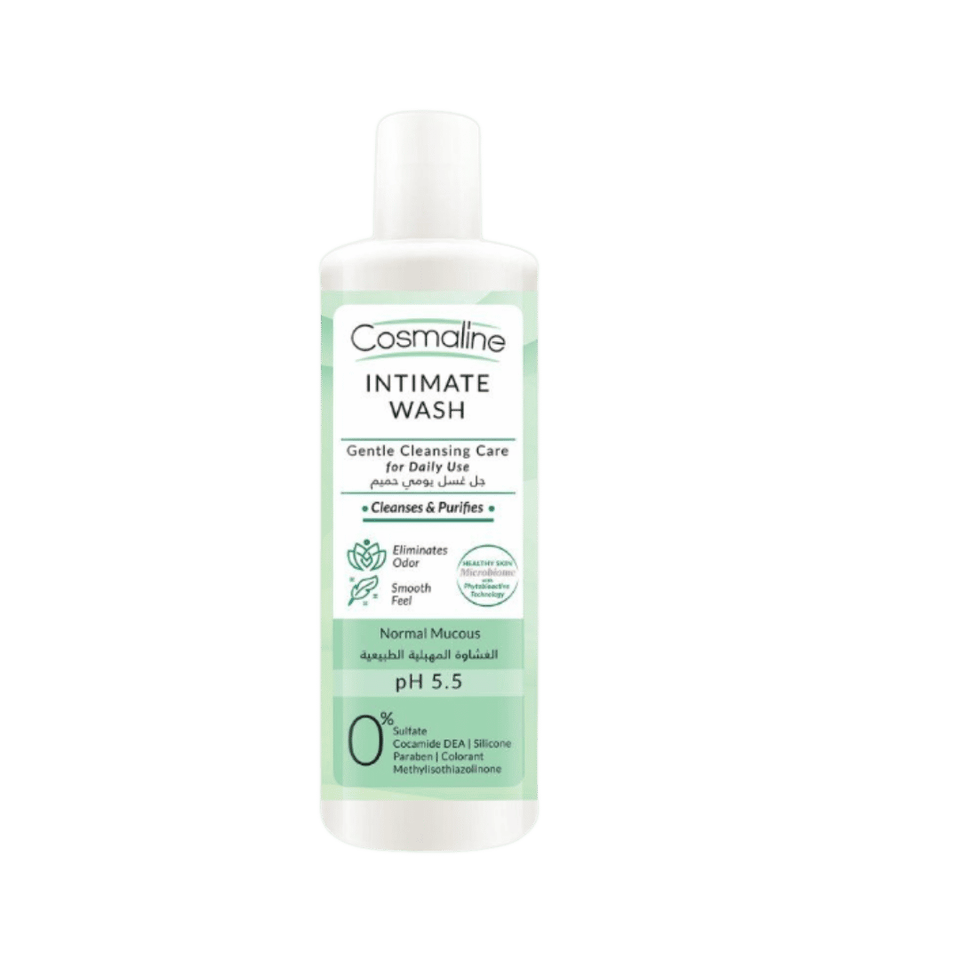 Cosmaline Intimate Wash Gentle Cleansing Care For Daily Use Normal Mucous PH 5.5 - 230ml | كوزمالين غسول لطيف للمنطقة الحساسة للاستخدام اليومي - 230 مل