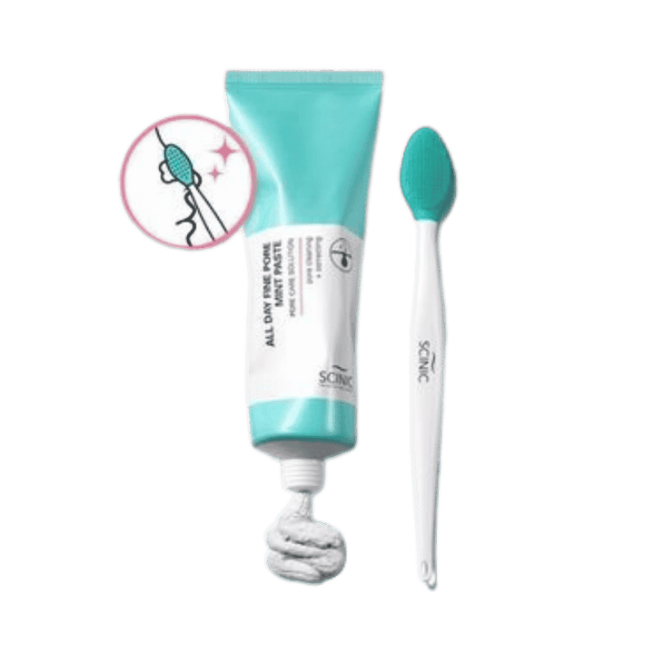 SCINIC All Day Fine Pore Pore Mint Paste Cleansing Clay + Brush - 80ml | سينيك ماسك الطين للمسام + فرشاة - 80 مل