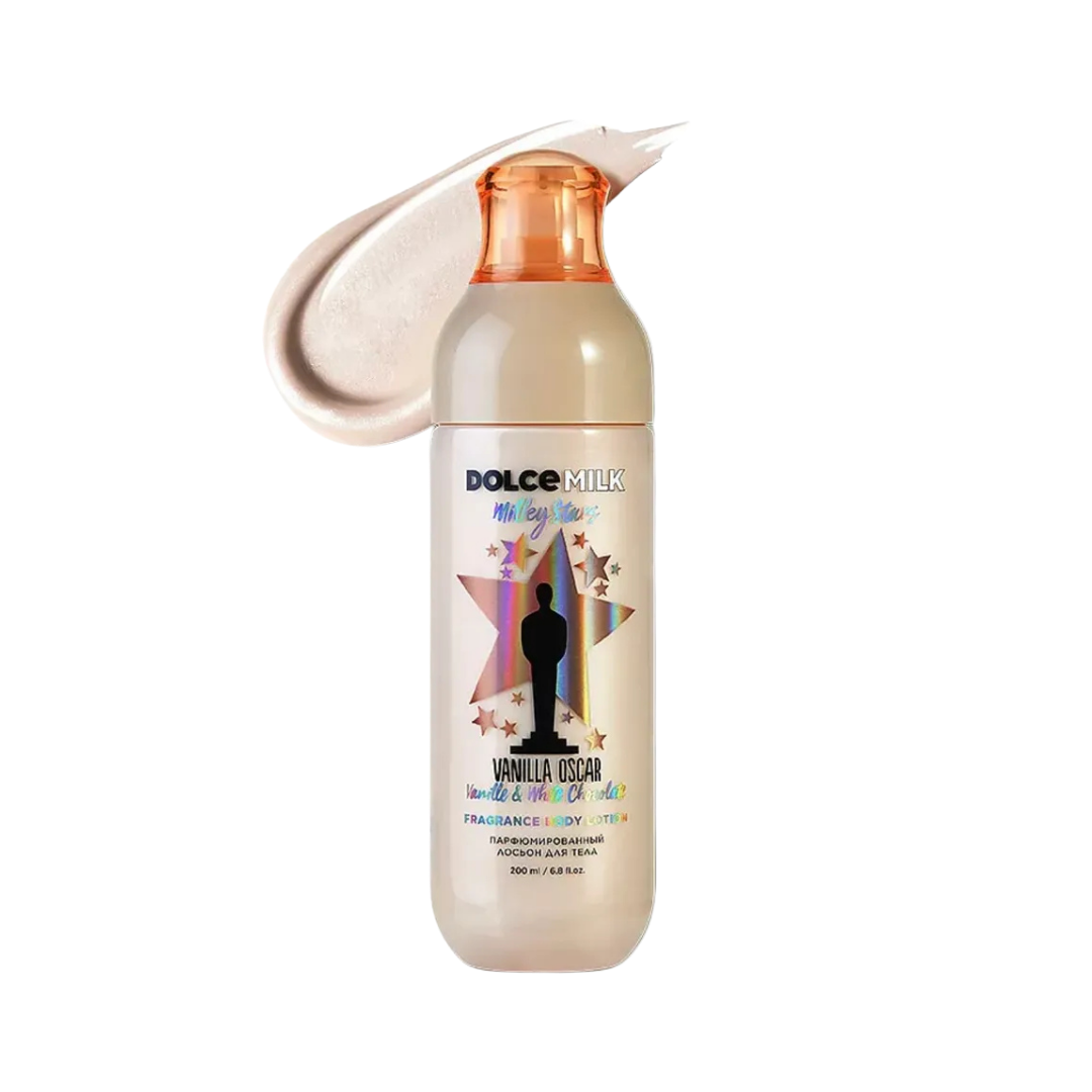 Dolce Milk Milky Stars Vanilla Oscar body lotion 200ml yellow bottle with amber cap
