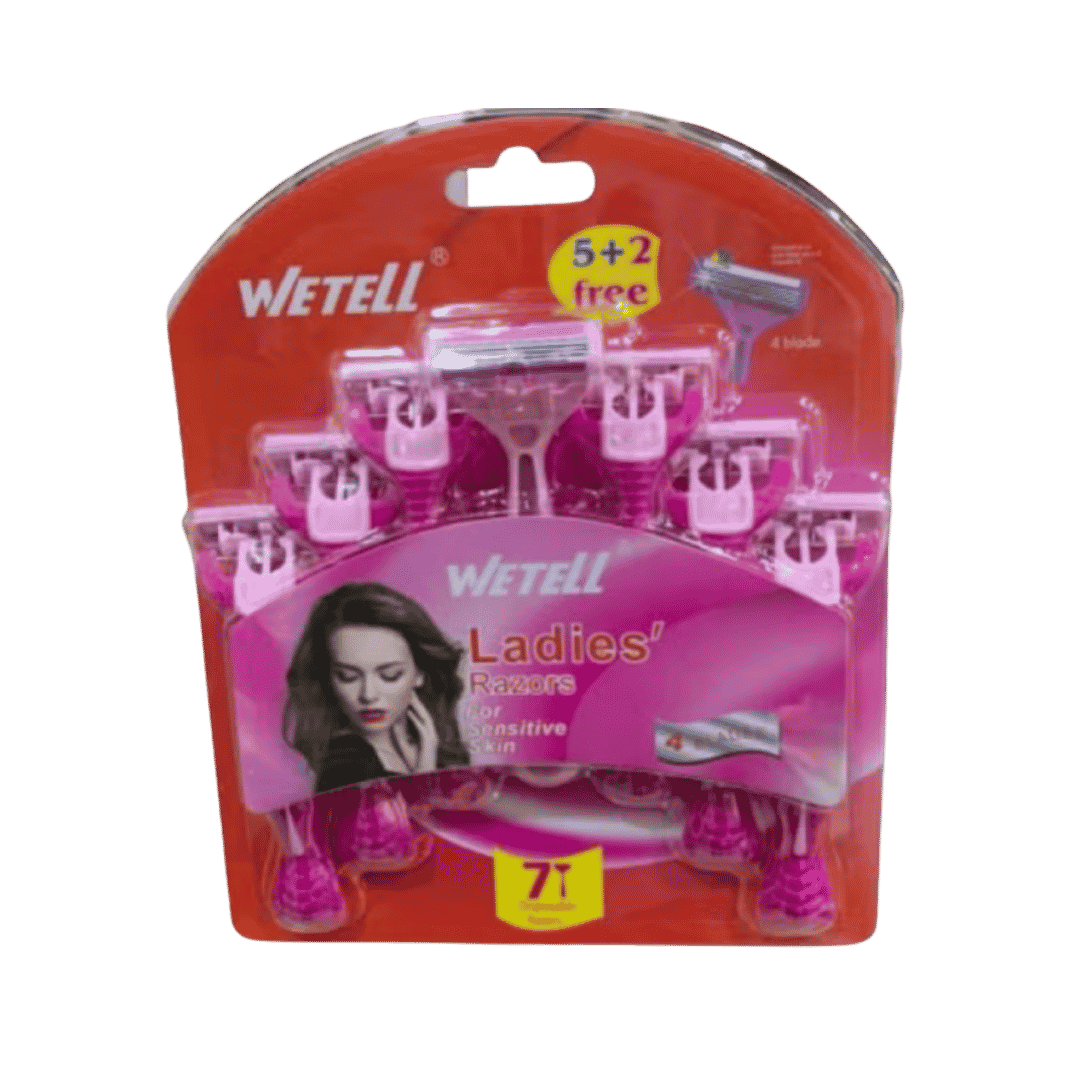 Wetell Ladies Razors 4 Blades For Women For Sensitive Skin - 7 pcs |ويتل شفرات حلاقة نسائية 4 شفرات للبشرة الحساسة - 7 قطع