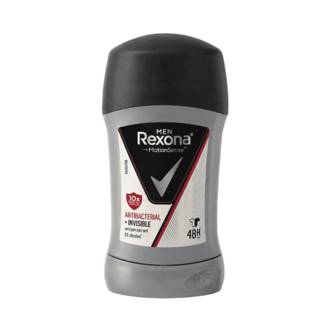 Rexona Men Motionsense Antibacterial + Invisible Anti-perspirant Stick 48H - 40g | ريكسونا مضاد تعرّق ستيك مضاد للبكتيريا وغير مرئي 48 ساعة - 40 غرام