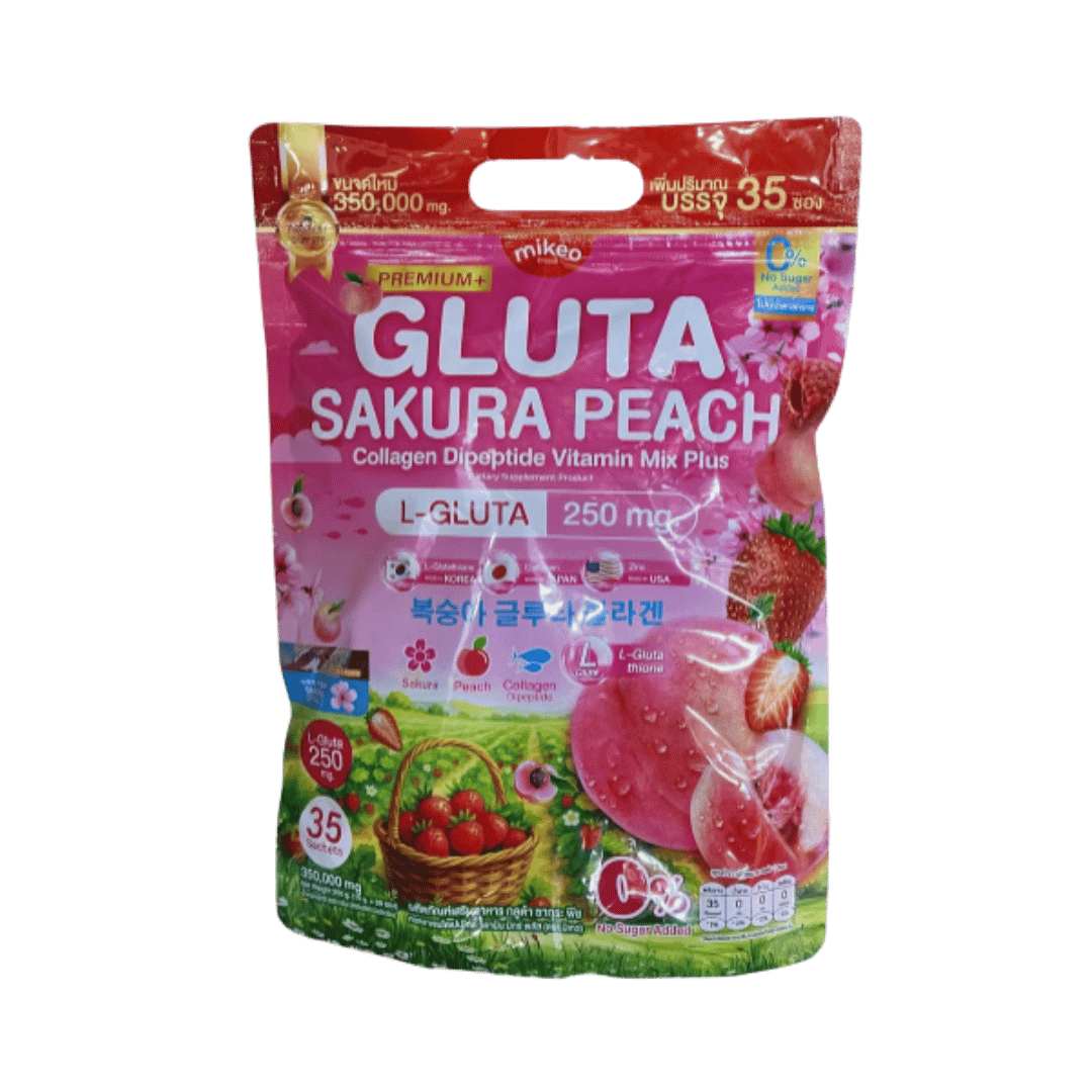 mikeo Gluta Sakura peach collagen -250mg - 35 sachets |ميكيو غلوتا ساكورا كولاجين بنكهة الخوخ 250 ملغ – 35 كيسًا