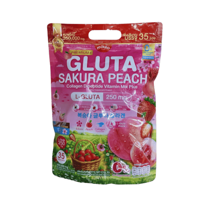 mikeo Gluta Sakura peach collagen -250mg - 35 sachets |ميكيو غلوتا ساكورا كولاجين بنكهة الخوخ 250 ملغ – 35 كيسًا