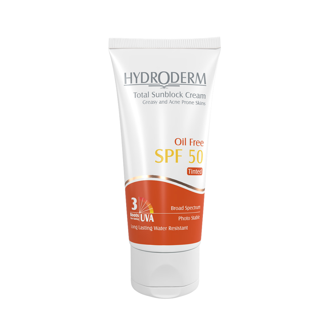 HYDRODERM Total Sunblock  Oil free Spf 50 Anti Uva/Uvb - 50ml | هيدروديرم واقي شمسي خالي من الزيوت spf50 - 50 مل