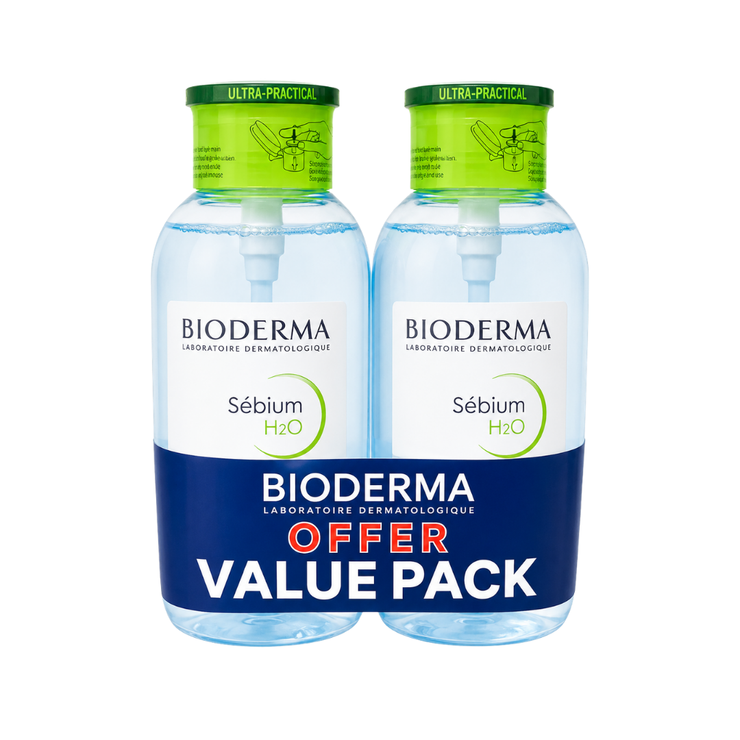BIODERMA Sebium H2O Micellar Water  Facial Cleanser and Makeup Remover Special Offer - 500ml | بيوديرما ماء ميسيلار منظف ومزيل للمكياج - عرض خاص 500 مل