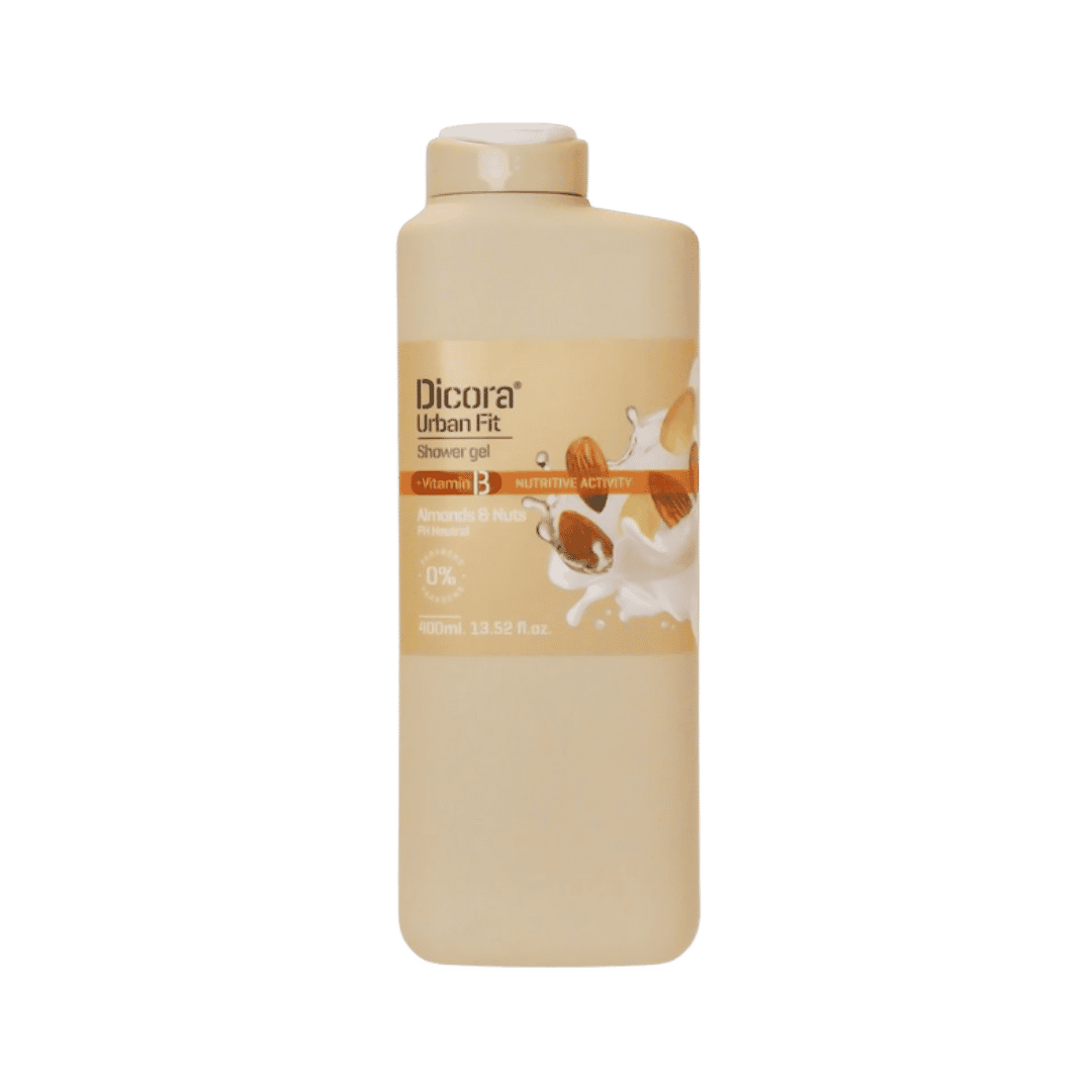 Dicora Urban Fit Shower Gel + Vitamin B Nutritive Activity Almonds & Nuts - 400ml | ديكورا سائل استحمام مغذي للبشرة باللوز وفيتامين بي - 400 مل