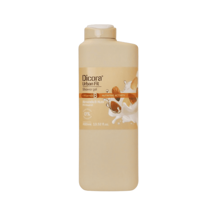 Dicora Urban Fit Shower Gel + Vitamin B Nutritive Activity Almonds & Nuts - 400ml | ديكورا سائل استحمام مغذي للبشرة باللوز وفيتامين بي - 400 مل