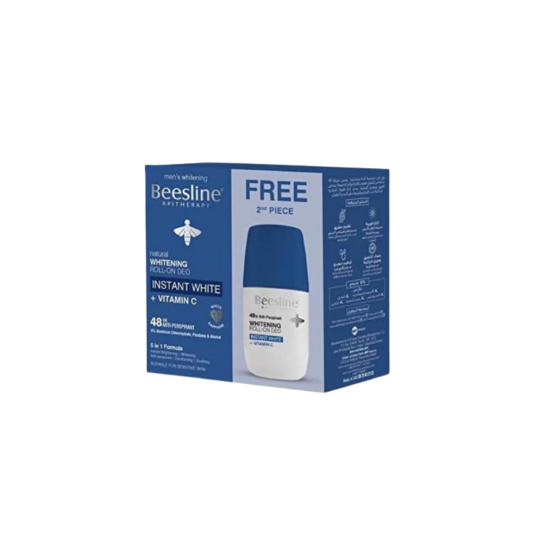Beesline Whitening Roll-On Instant White  + Vitamin C 1+1 Free Offer - 2x50ml | بيزلين رول اون لتبييض البشرة مع فيتامين سي 1+1  - قطعتين - 50 مل