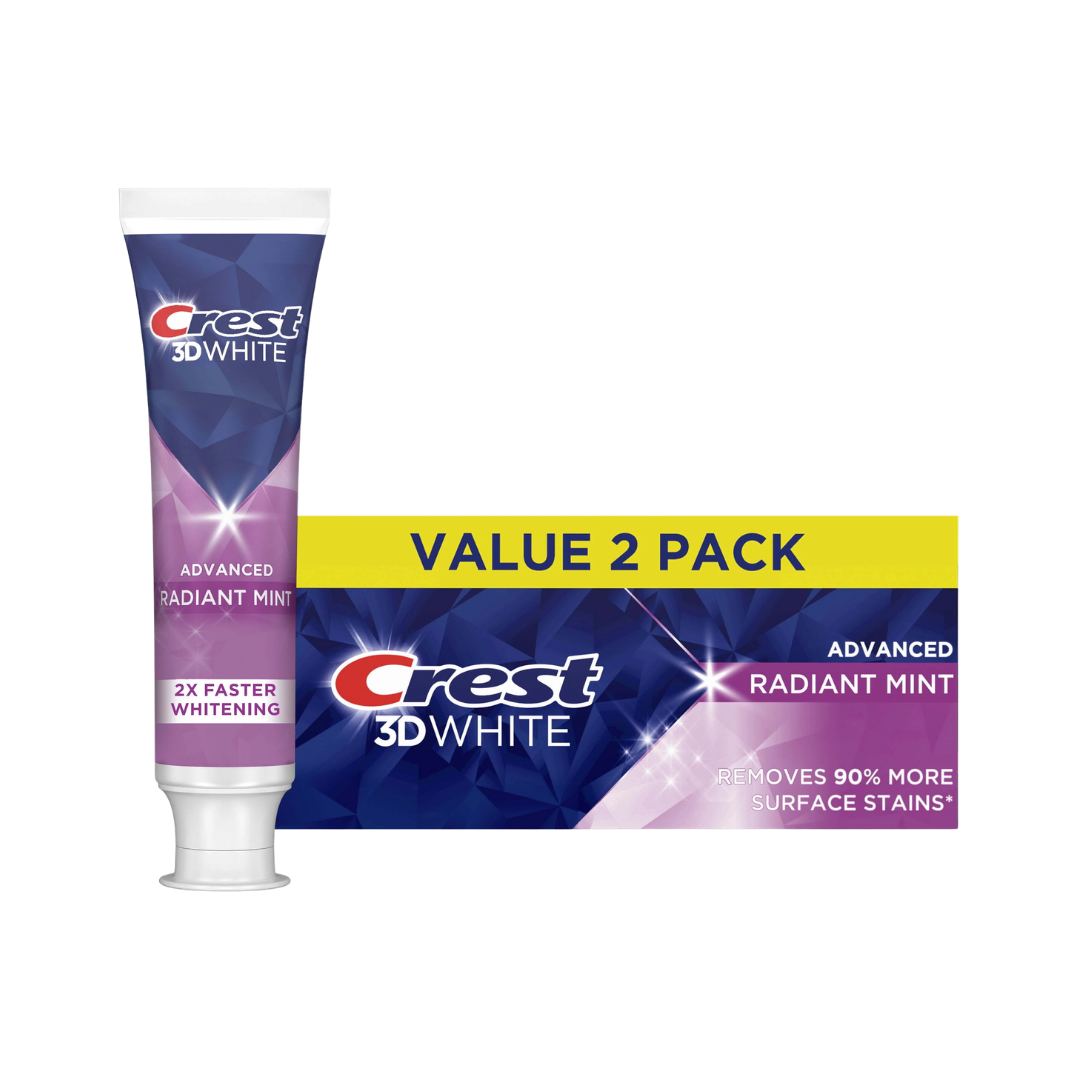 Crest 3D White Advanced Teeth Whitening Toothpaste Radiant Mint - 187g | كريست معجون أسنان مبيض بنكهة النعناع - 187 غ