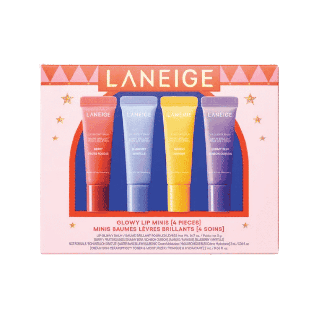 Laneige Glowy Lip Minis 4 Piezas Mini Bálsamos Labiales Brillantes 4 Cuidados | لانيج مجموعة مرطبة للشفاه - 4 قطع ميني