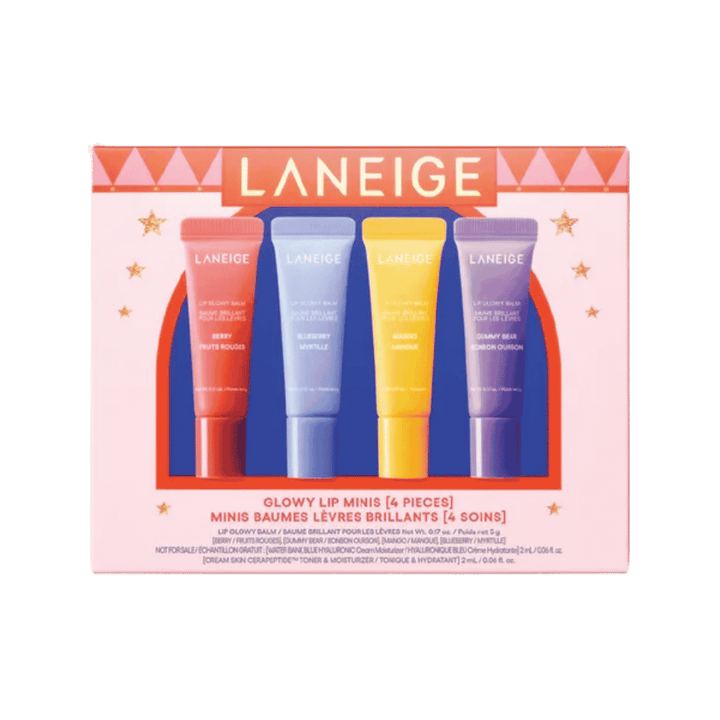 Laneige Glowy Lip Minis 4 Piezas Mini Bálsamos Labiales Brillantes 4 Cuidados | لانيج مجموعة مرطبة للشفاه - 4 قطع ميني