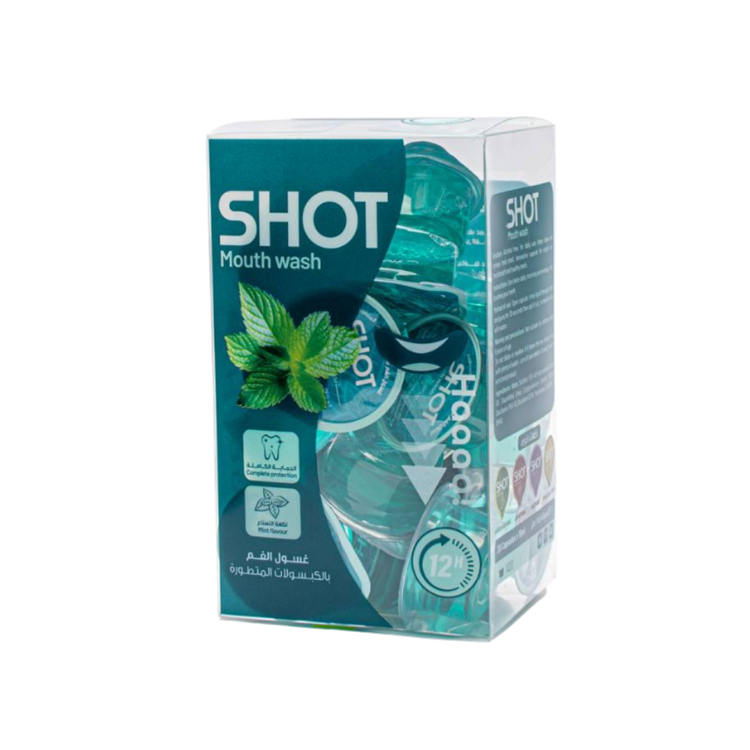 SHOT Mouth Wash Mint - 20capsules x 15ml | شوت غسول فم بطعم النعنع - 20 كبسولة x 15 مل
