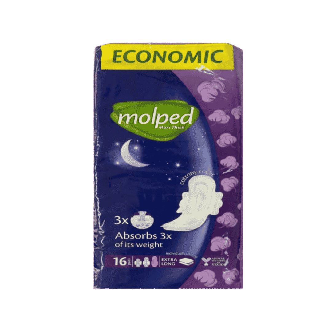 Molped Maxi Thick Absorbs Of Its Weight Extra Long pcs 16| مولبيد فوط نسائية سميكة  ليلية 16 قطعة