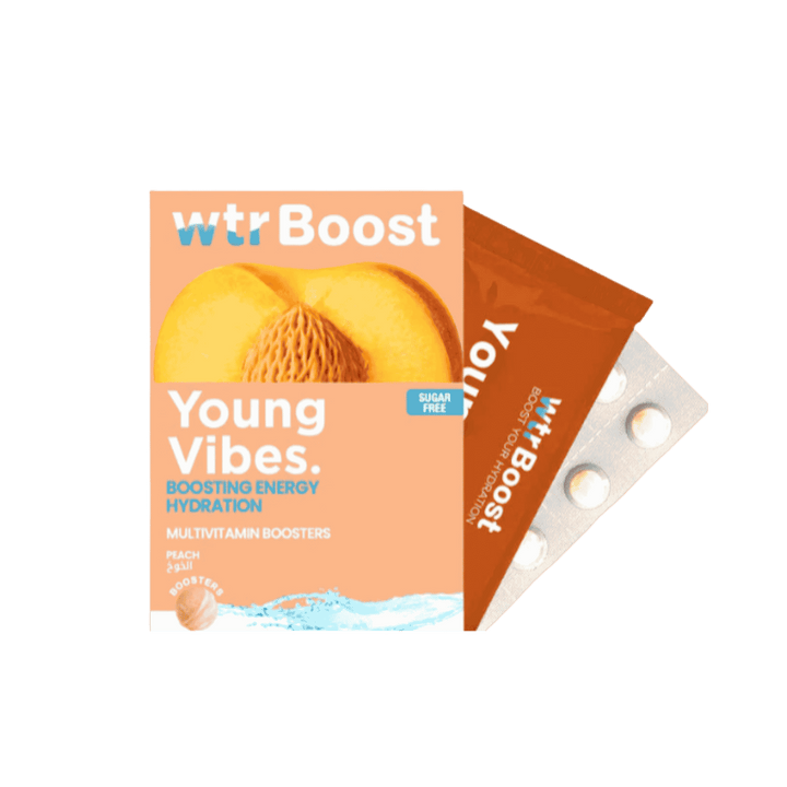 Wtr Boost Young Vibes Boosting Energy Hydration - 36 Hydration Boosters | أقراص فوارة بنكهة الخوخ - 36 قرص