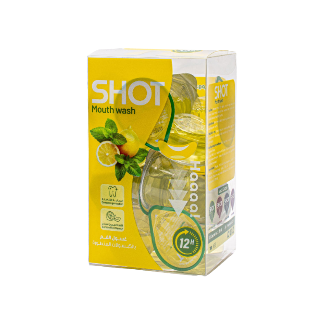 SHOT Mouth Wash Lemon Mint Flavour - 20capsules x 15ml | شوت غسول فم بنكهة الليمون والنعناع - 20 كبسولة 15 مل