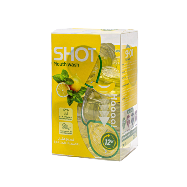 SHOT Mouth Wash Lemon Mint Flavour - 20capsules x 15ml | شوت غسول فم بنكهة الليمون والنعناع - 20 كبسولة 15 مل