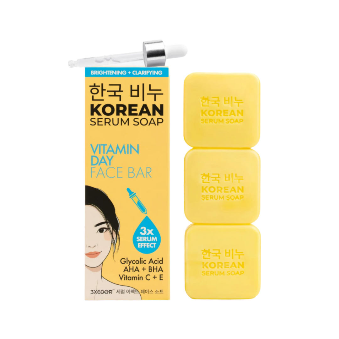 GREEN LABEL Korean Serum Soap Vitamin Day Face Bar - 3x60 gr - 60gr | غرين ليبل صابونة الوجه الكورية للعناية الصباحية - 3*60 غ